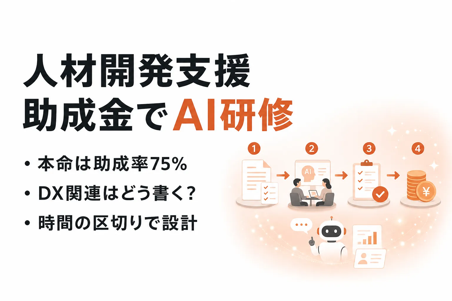 人材開発支援助成金でAI研修｜3コースの選び方と研修時間の設計