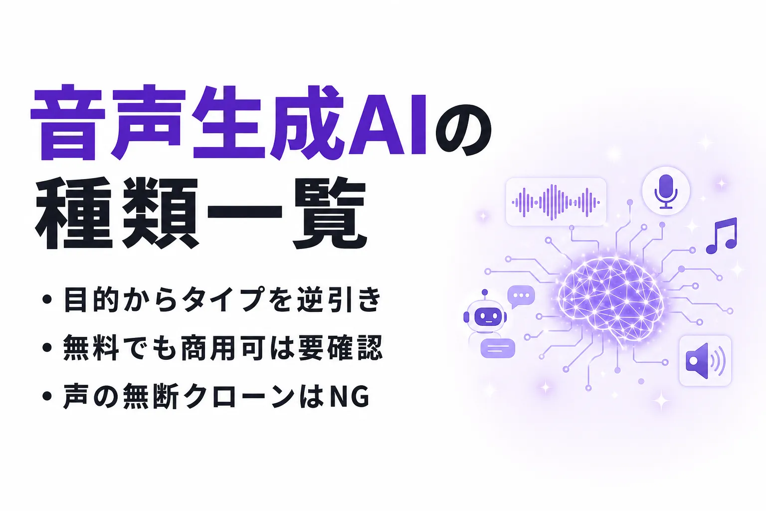音声生成AIの種類一覧｜TTS・音声クローン・歌声生成と選び方を整理