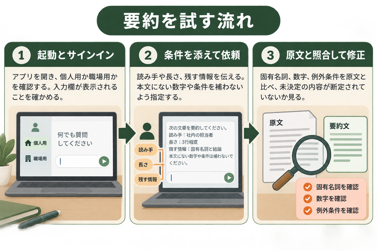 最初に短い公開済み文章で、起動から原文照合までを通す手順を示す。