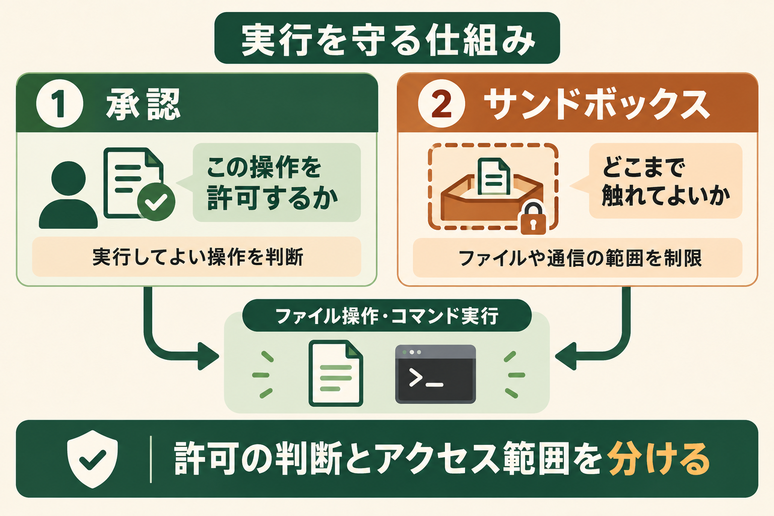 承認とサンドボックスは別の制御であると理解する。